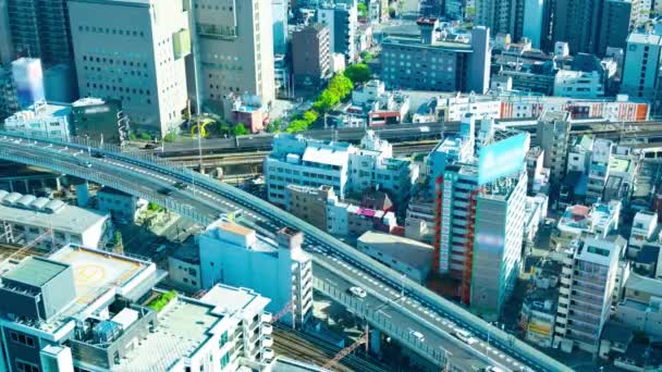 Eine Dämmerung Zeitraffer Des Stadtpanoramas Der Nähe Der Eisenbahn Osaka — Stockvideo