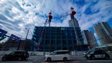 Tokyo 'da yapım aşamasındaki vincin zaman çizelgesi. Yüksek kalite 4K görüntü. Koto bölgesi Ariake Tokyo 02.15.2023 Tokyo 'da bir elektrik çeyreği. Tokyo 'nun merkezindedir.. 