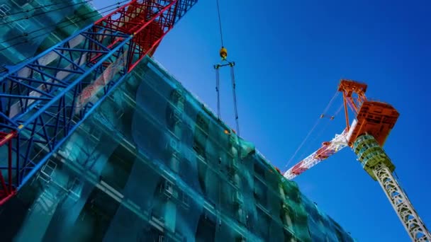 Egy Daru Időeltolódása Tokiói Építkezésen Kiváló Minőségű Felvétel Koto Kerület — Stock videók
