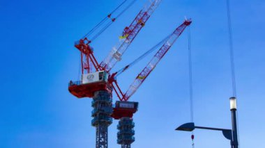 Tokyo 'da yapım aşamasındaki vincin zaman çizelgesi. Yüksek kalite 4K görüntü. Koto bölgesi Ariake Tokyo 02.15.2023 Tokyo 'da bir elektrik çeyreği. Tokyo 'nun merkezindedir.. 