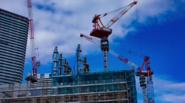 Tokyo 'da yapım aşamasındaki vincin zaman çizelgesi. Yüksek kalite 4K görüntü. Koto bölgesi Ariake Tokyo 02.15.2023 Tokyo 'da bir elektrik çeyreği. Tokyo 'nun merkezindedir.. 