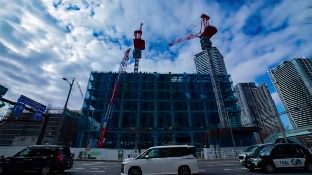 Timelapse Kran Vid Bygget Tokyo Högkvalitativ Film Koto Distriktet Ariake — Stockvideo