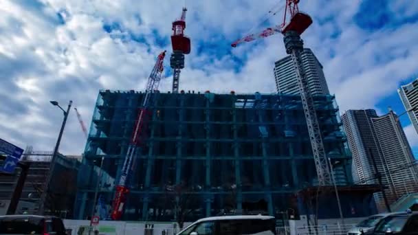 Časový Průběh Jeřábu Výstavbě Tokiu Kvalitní Záběry Okres Koto Ariake — Stock video
