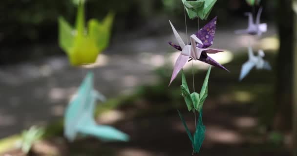 Paper Crane Swaying Wind Traditional Street Sunny Day High Quality — Stock Video