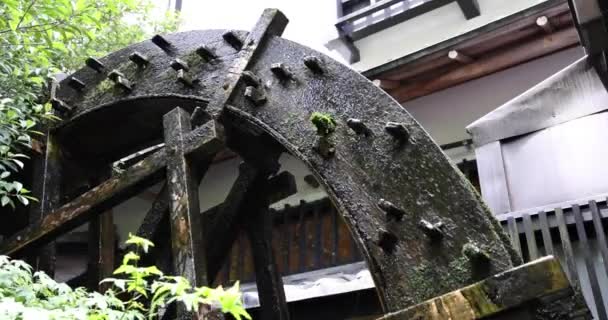 Historic Wooden Wheel Water Surface Tokyo High Quality Footage Chofu — Stock Video