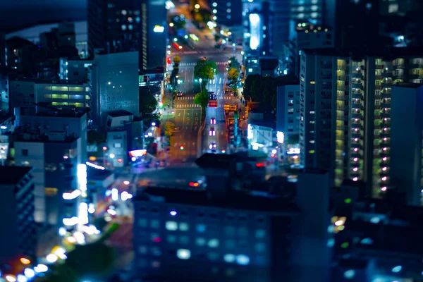 Noční Miniaturní Městská Krajina Vysokým Úhlem Pohledu Městskou Ulici Osace — Stock fotografie