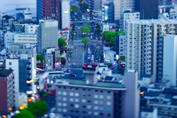 Egy Alkonyati Miniatűr Városkép Nagy Látószögből Osakai Városi Utcában Kiváló — Stock Fotó