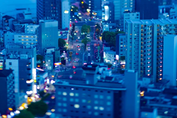 Dusk Miniature Cityscape High Angle View Urban Street Osaka High — Stock Photo, Image