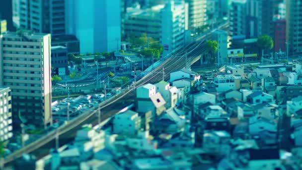 Сумерки Высоким Углом Городского Пейзажа Возле Железной Дороги Осаке Высококачественные — стоковое видео