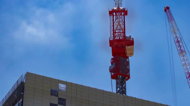 東京のビジネス街のビルの頂上にあるクレーンのタイムラプス 高品質の4K映像を公開しました 新宿区 東京都心部に建設中です — ストック動画