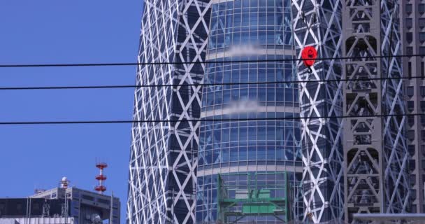 Guindaste Movimento Topo Edifício Cidade Negócios Tóquio Tiro Telefoto Imagens — Vídeo de Stock