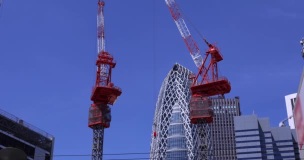 Pohybující Jeřábi Vrcholu Budovy Obchodním Městě Tokiu Široký Záběr Kvalitní — Stock video