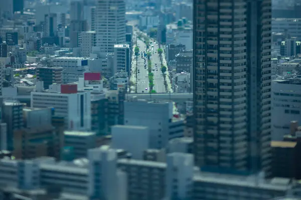 Een Miniatuur Stadsgezicht Buurt Van Snelweg Osaka Hoge Hoek Uitzicht — Stockfoto