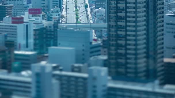 Хронология Миниатюрного Городского Пейзажа Рядом Шоссе Осаке Высоким Углом Обзора — стоковое видео