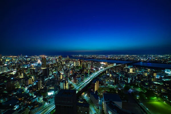 Een Avond Panoramisch Stadsgezicht Buurt Van Yodo Rivier Osaka Breed — Stockfoto