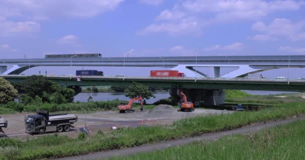 Stau Auf Der Autobahn Und Der Bahn Tokio Zeitraffer Hochwertiges — Stockvideo