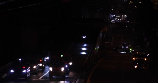 Night Traffic Jam City Street Tokyo Telephoto Shot High Quality — Stock Video