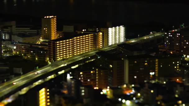 Timelapse Notturno Paesaggio Urbano Miniatura Vicino All Autostrada Osaka Filmati — Video Stock