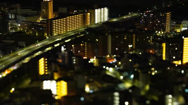 Noční Čas Miniaturní Městské Krajiny Dálnice Ósace Kvalitní Záběry Asahi — Stock video