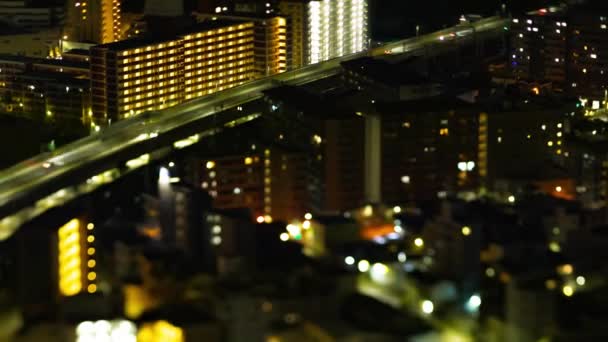 大阪高速公路附近的一个小型城市景观的夜晚过去了 高质量的4K镜头 大阪朝日市朝日区04 2023这里是大阪著名的河流附近 — 图库视频影像