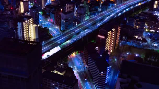 Noční Čas Městskou Krajinu Dálnici Ósackém Teleobjektivu Kvalitní Záběry Asahi — Stock video