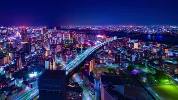 Timelapse Nocturne Paysage Urbain Près Rivière Yodo Osaka Plan Large — Video