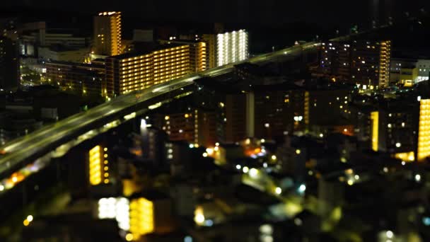 Noční Čas Miniaturní Městské Krajiny Dálnice Ósace Kvalitní Záběry Asahi — Stock video