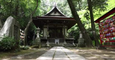 Tokyo 'nun eski moda caddesinde geleneksel bir Japon tapınağı JINDAIJI. Yüksek kalite 4K görüntü. Chofu bölgesi Jindaijimotomachi Tokyo 07.11.2023 Bu tapınağın adı Jindaiji.