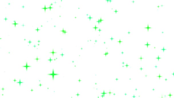 Rörlig Grafik Glimten Glitter Grön Stjärna Gnistrande Bakom Vit Bakgrund — Stockvideo