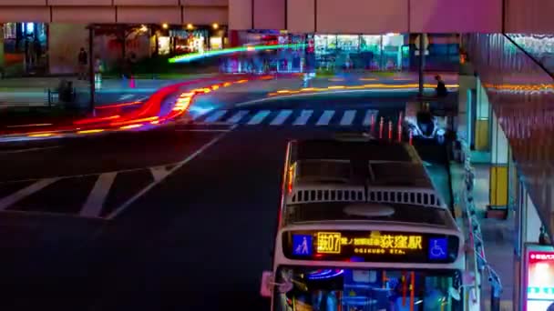 Lapso Tiempo Nocturno Atasco Tráfico Autobús Rotatorio Del Centro Tokio — Vídeo de stock