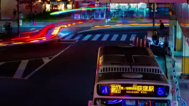 Night Timelapse Traffic Jam Bus Rotary Downtown Tokyo High Quality — Stock Video