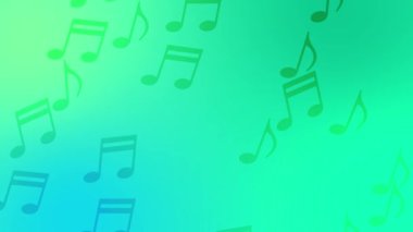 Müzik notası nesnesi de dahil olmak üzere yeşil ve cyan arkaplan bilgisayarı. Yüksek kalite 4k görüntü. 