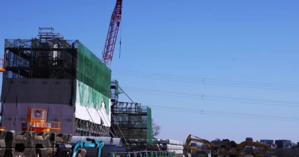 Grues Mobiles Journée Construction Tokyo Téléobjectif Tourné Images Haute Qualité — Video