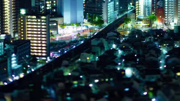 Timelapse Notturno Paesaggio Urbano Miniatura Angolo Alto Osaka Filmati Alta — Video Stock