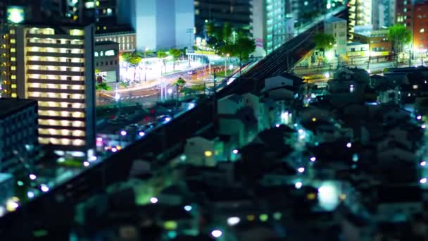 Нічний Період Мініатюрного Міського Пейзажу Осаці Під Високим Кутом Високоякісні — стокове відео