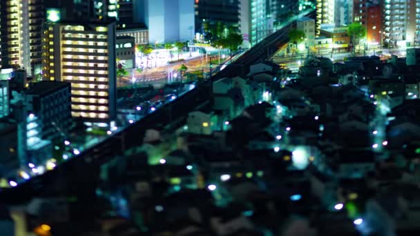 Natt Timelapse Miniatyr Stadsbild Osaka Hög Vinkel Högkvalitativ Film Asahi — Stockvideo