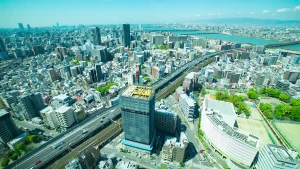 Timelapse Grue Sommet Bâtiment Près Autoroute Ville Osaka Images Haute — Video