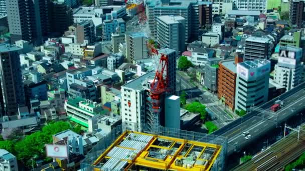 Timelapse Grúa Parte Superior Del Edificio Cerca Autopista Ciudad Osaka — Vídeos de Stock