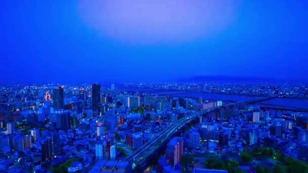 大阪尤多河附近全景城市景观的黎明时分 高质量的4K镜头 大阪福岛区日本大阪 2023这里是大阪的尤多河附近 — 图库视频影像