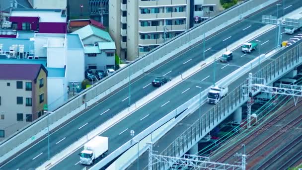 Временная Пробка Шоссе Осаке Высоким Углом Высококачественные Кадры Асахи Район — стоковое видео
