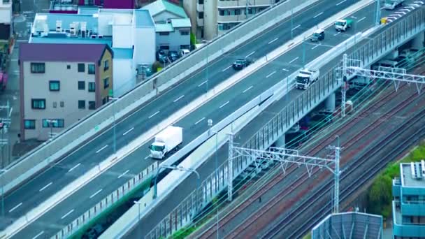 Timelapse Trafikstockning Motorvägen Osaka Hög Vinkel Högkvalitativ Film Asahi Distriktet — Stockvideo
