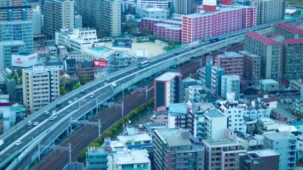 Временная Пробка Шоссе Осаке Высоким Углом Высококачественные Кадры Асахи Район — стоковое видео