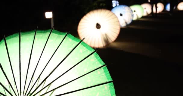 Egy Kivilágított Esernyő Tachikawa Parkban Téli Éjszakákon Kiváló Minőségű Felvétel — Stock videók