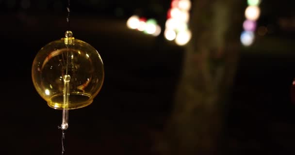 冬夜手持日本花园的一个灯火通明的风铃 高质量的4K镜头 Tachikawa District Tokyo Japan 2023这是Shova Memorial风铃的照明 — 图库视频影像
