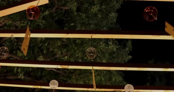 Een Verlichte Windbel Japanse Tuin Tijdens Winteravonden Handheld Hoge Kwaliteit — Stockvideo