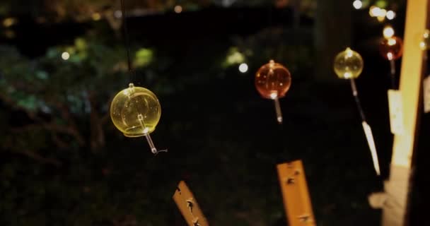 Podświetlany Dzwon Wiatru Ogrodzie Japońskim Zimowe Noce Podręczne Wysokiej Jakości — Wideo stockowe