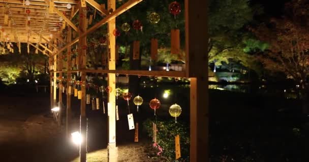 Illuminated Wind Bell Japanese Garden Winter Nights Handheld High Quality — Stock Video