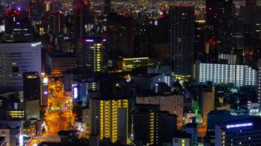 Osaka 'daki Panorama şehir manzarasının şafak vakti. Yüksek kalite 4K görüntü. Fukushima bölgesi Osaka Japonya 04.11.2023