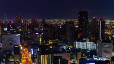 Osaka 'daki Panorama şehir manzarasının şafak vakti. Yüksek kalite 4K görüntü. Fukushima bölgesi Osaka Japonya 04.11.2023