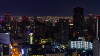 Osaka 'daki Panorama şehir manzarasının şafak vakti. Yüksek kalite 4K görüntü. Fukushima bölgesi Osaka Japonya 04.11.2023